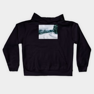 Norway in Wintertime - Valley and Snow-Covered Mountain Road Kids Hoodie